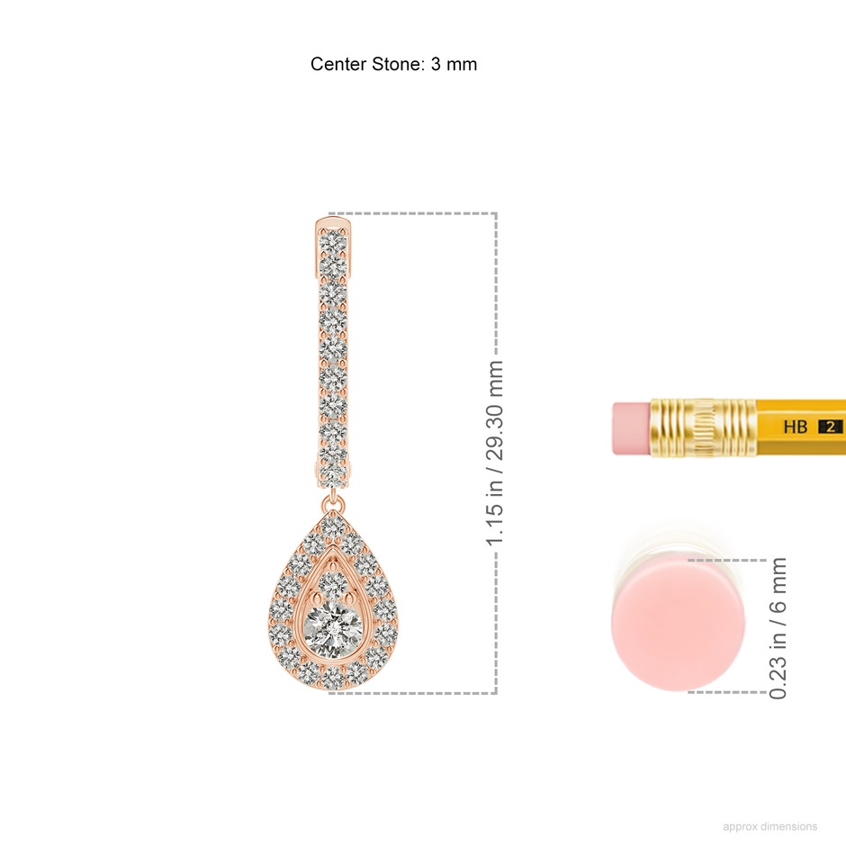 3mm KI3 Diamond Teardrop Hoop Earrings in Rose Gold ruler