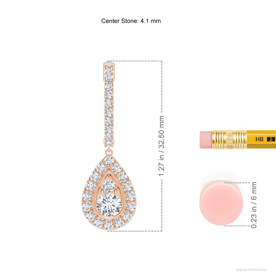 4.1mm GVS2 Diamond Teardrop Hoop Earrings in 18K Rose Gold ruler
