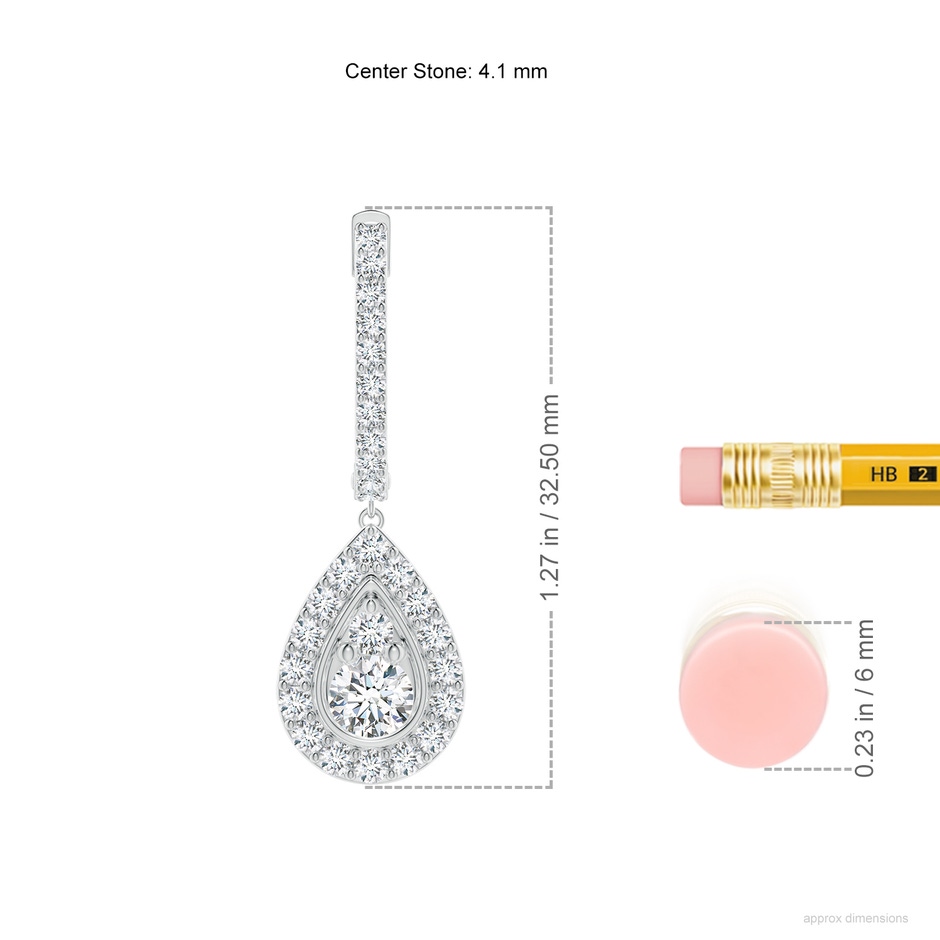 4.1mm GVS2 Diamond Teardrop Hoop Earrings in P950 Platinum ruler