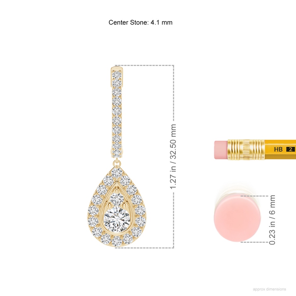 4.1mm HSI2 Diamond Teardrop Hoop Earrings in 18K Yellow Gold ruler