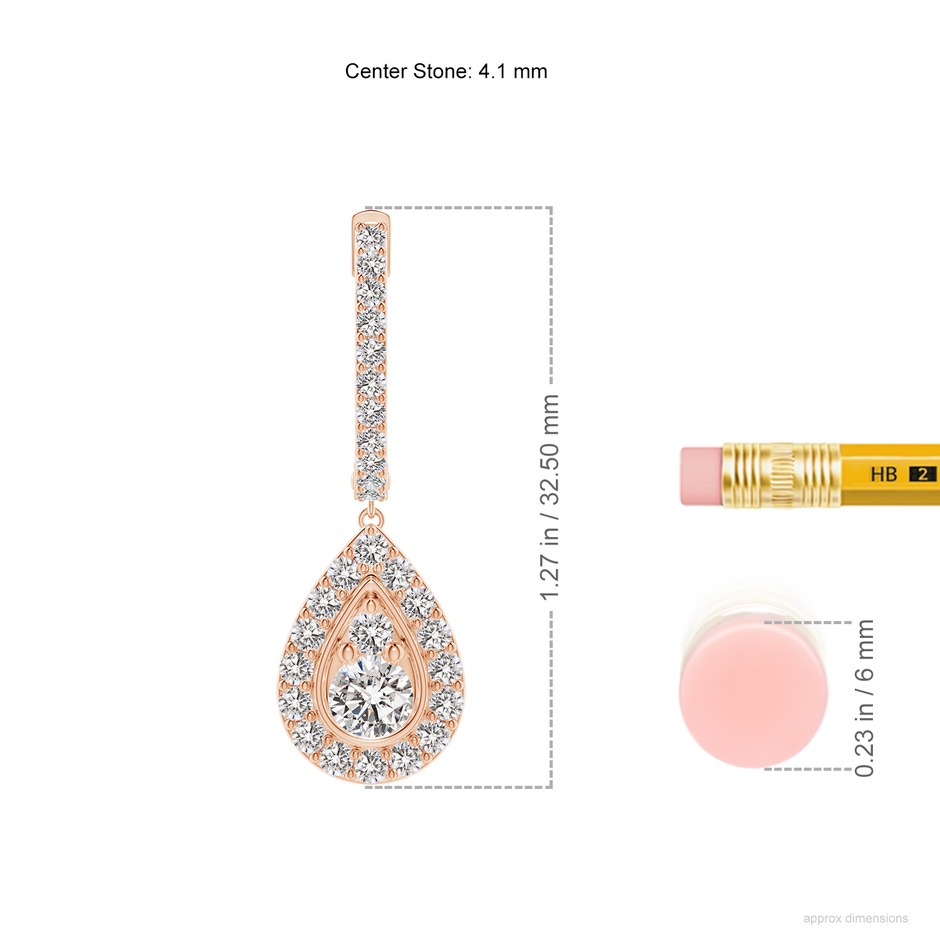 4.1mm IJI1I2 Diamond Teardrop Hoop Earrings in Rose Gold ruler