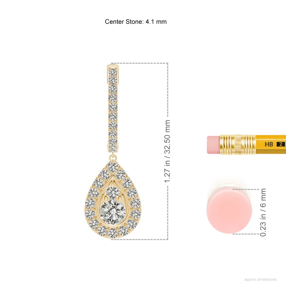 4.1mm KI3 Diamond Teardrop Hoop Earrings in Yellow Gold ruler