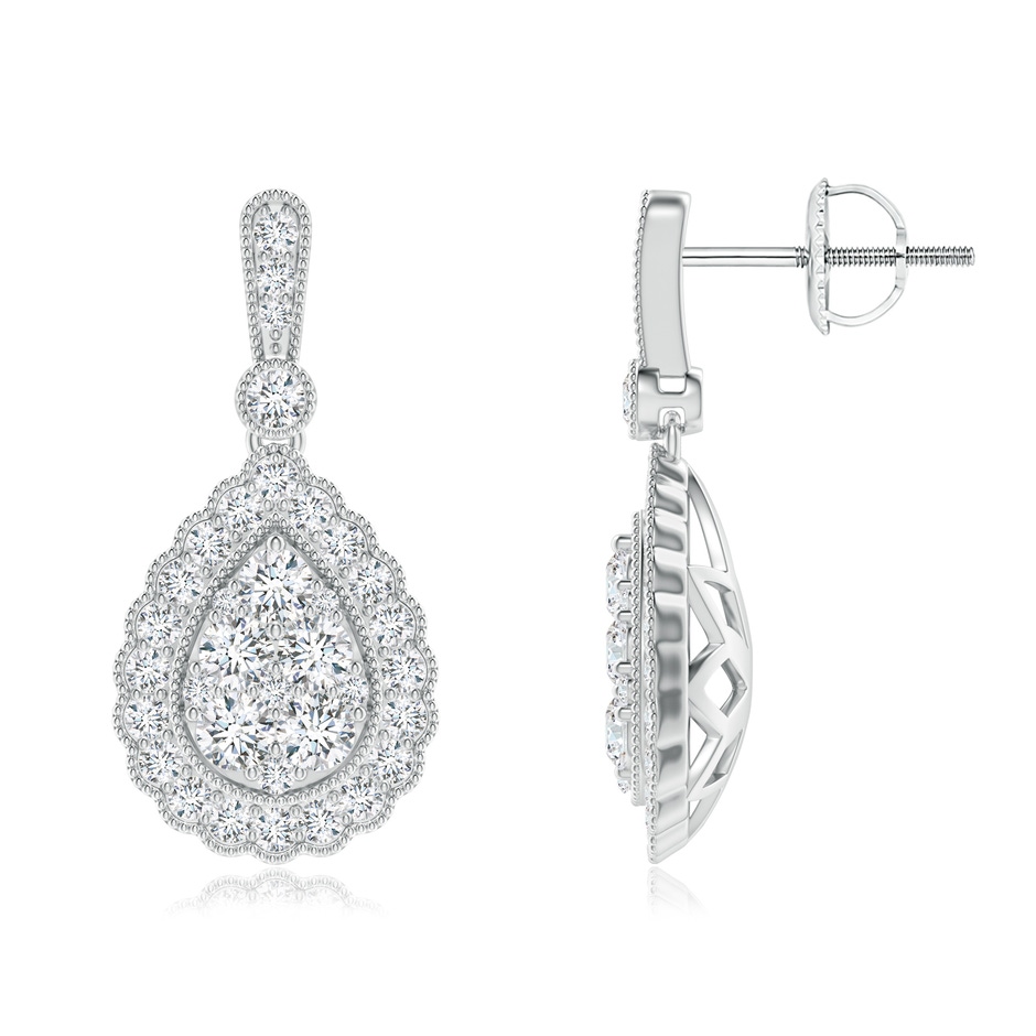 2.35mm GVS2 Vintage Style Diamond Cluster Earrings with Scalloped Halo in White Gold 