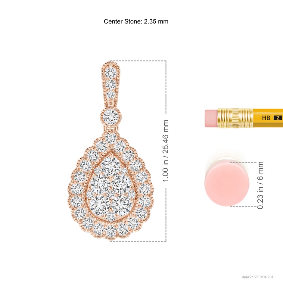 2.35mm HSI2 Vintage Style Diamond Cluster Earrings with Scalloped Halo in Rose Gold ruler