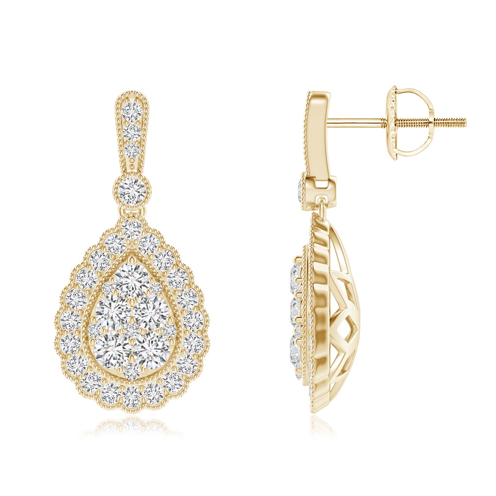 2.35mm HSI2 Vintage Style Diamond Clustre Earrings with Scalloped Halo in Yellow Gold
