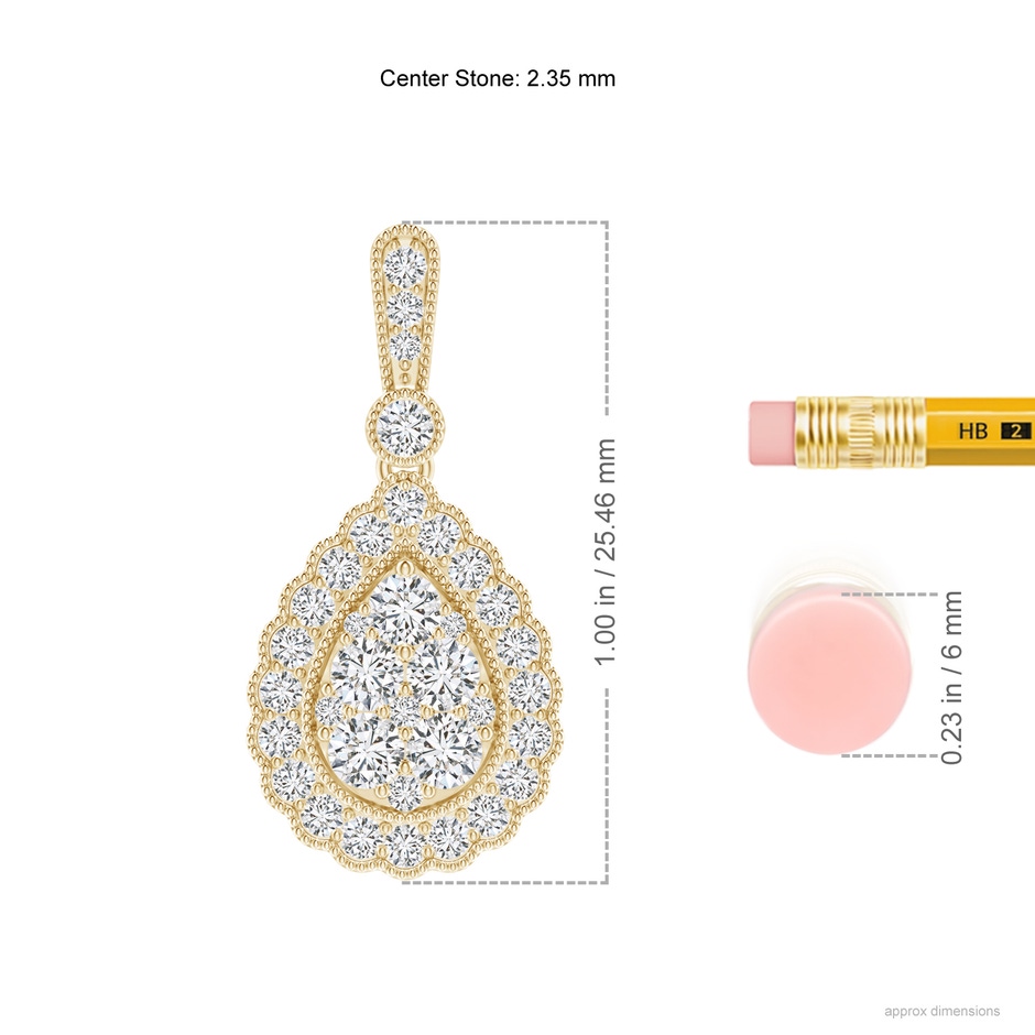 2.35mm HSI2 Vintage Style Diamond Cluster Earrings with Scalloped Halo in Yellow Gold ruler