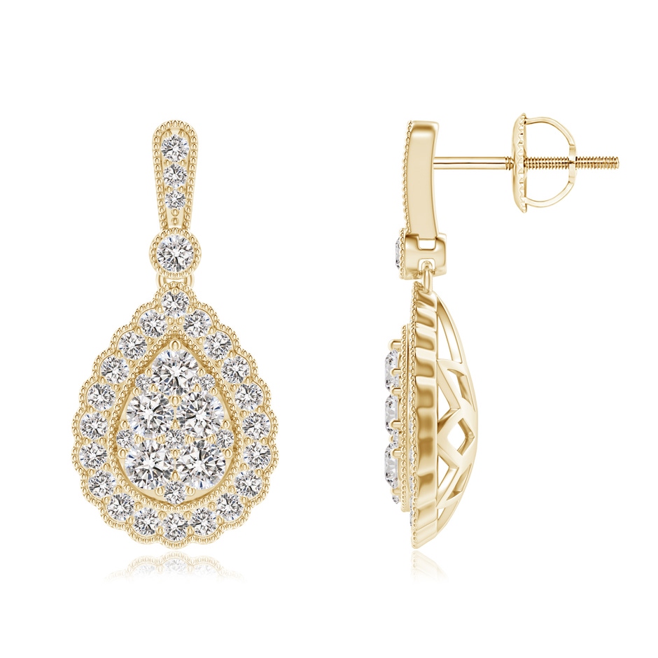 2.35mm IJI1I2 Vintage Style Diamond Cluster Earrings with Scalloped Halo in Yellow Gold 