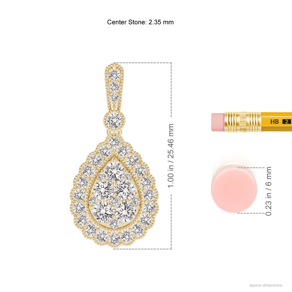 2.35mm IJI1I2 Vintage Style Diamond Cluster Earrings with Scalloped Halo in Yellow Gold ruler