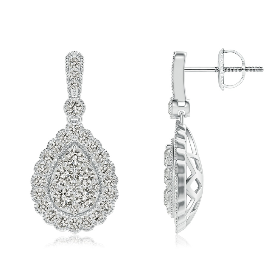 2.35mm KI3 Vintage Style Diamond Cluster Earrings with Scalloped Halo in White Gold 