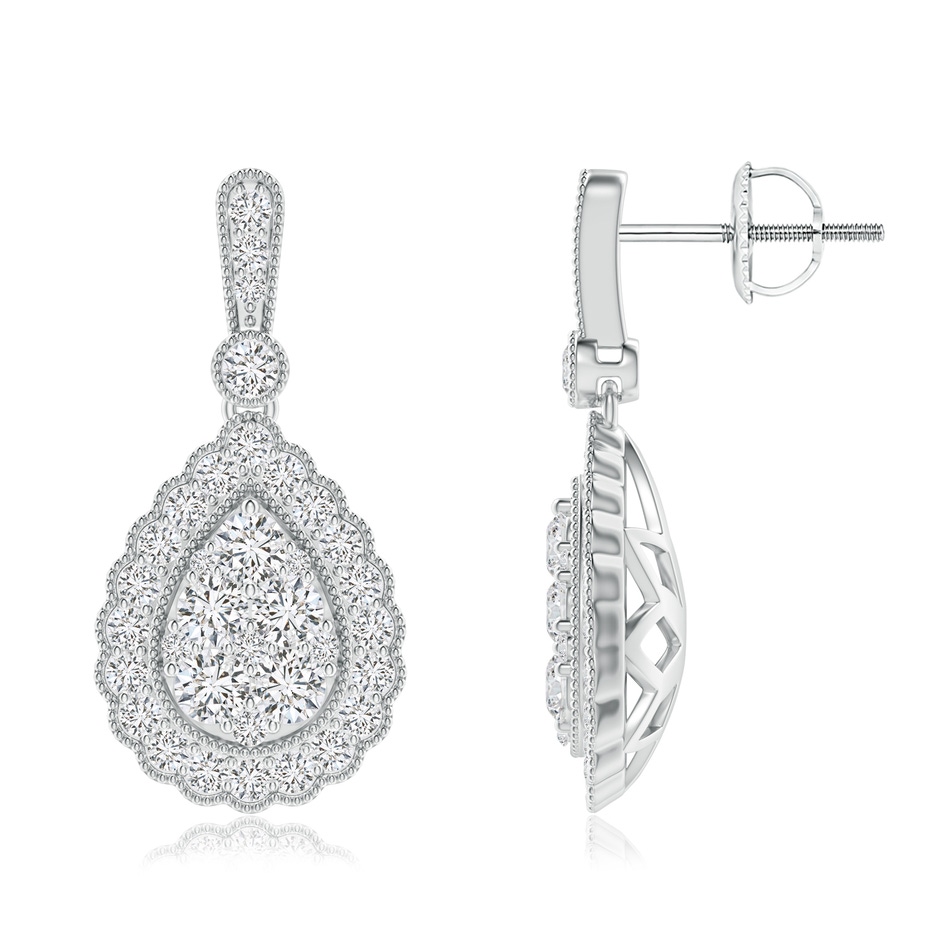 2.5mm HSI2 Vintage Style Diamond Cluster Earrings with Scalloped Halo in White Gold 