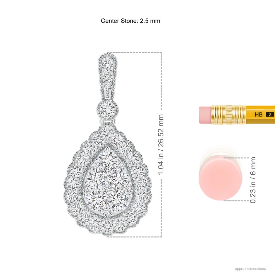 2.5mm HSI2 Vintage Style Diamond Cluster Earrings with Scalloped Halo in White Gold ruler