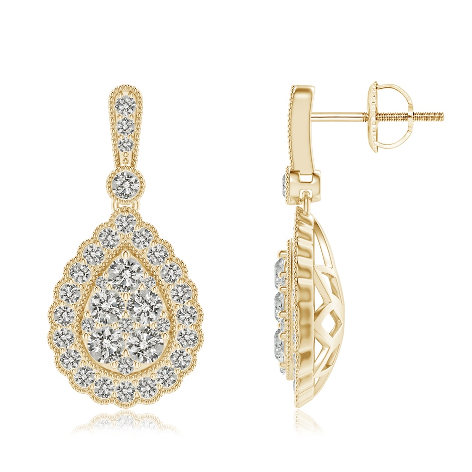 2.5mm KI3 Vintage Style Diamond Cluster Earrings with Scalloped Halo in Yellow Gold 