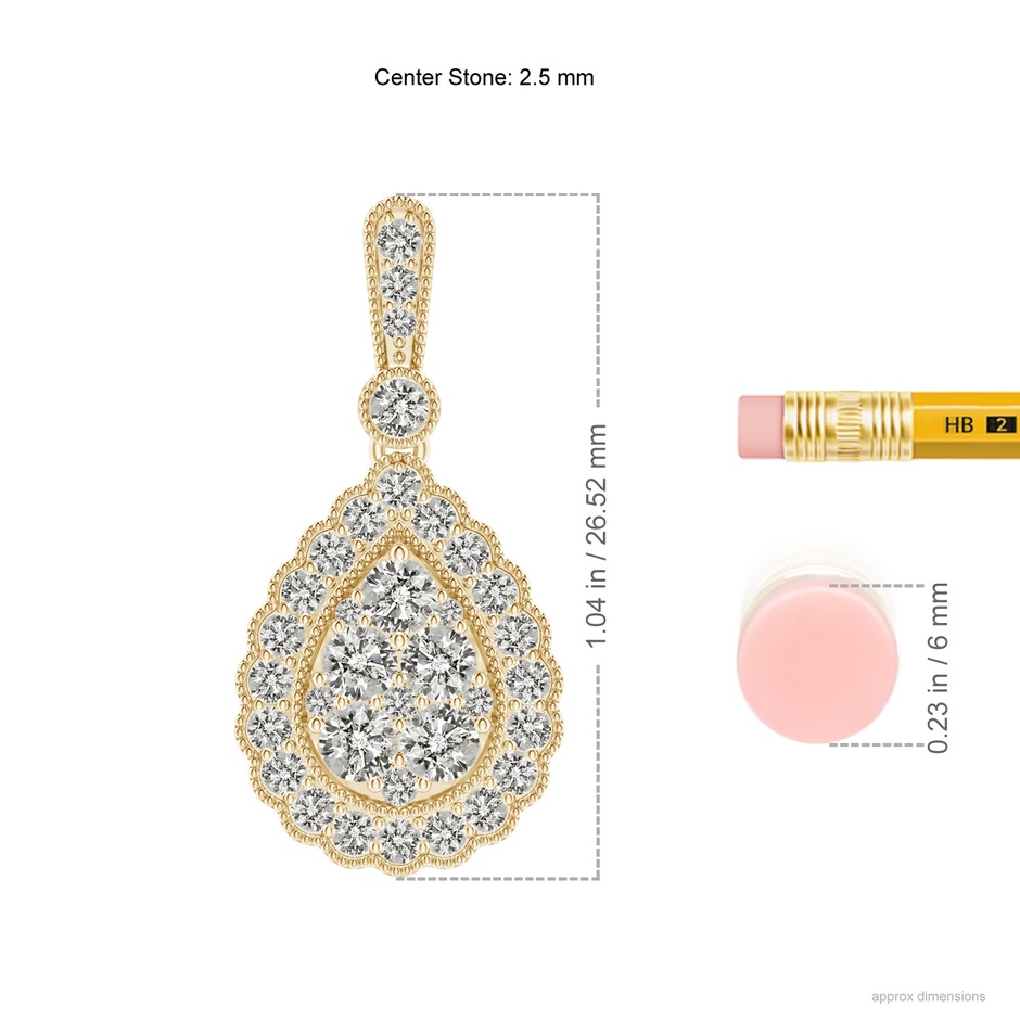 2.5mm KI3 Vintage Style Diamond Cluster Earrings with Scalloped Halo in Yellow Gold ruler