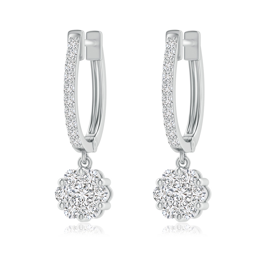 2.6mm HSI2 Round Diamond Cluster Hoop Drop Earrings in White Gold 