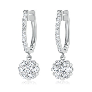 2.9mm GVS2 Round Diamond Cluster Hoop Drop Earrings in White Gold