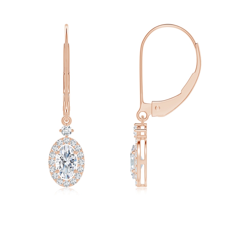 5x3mm GVS2 Classic Oval Diamond Halo Leverback Drop Earrings in Rose Gold 