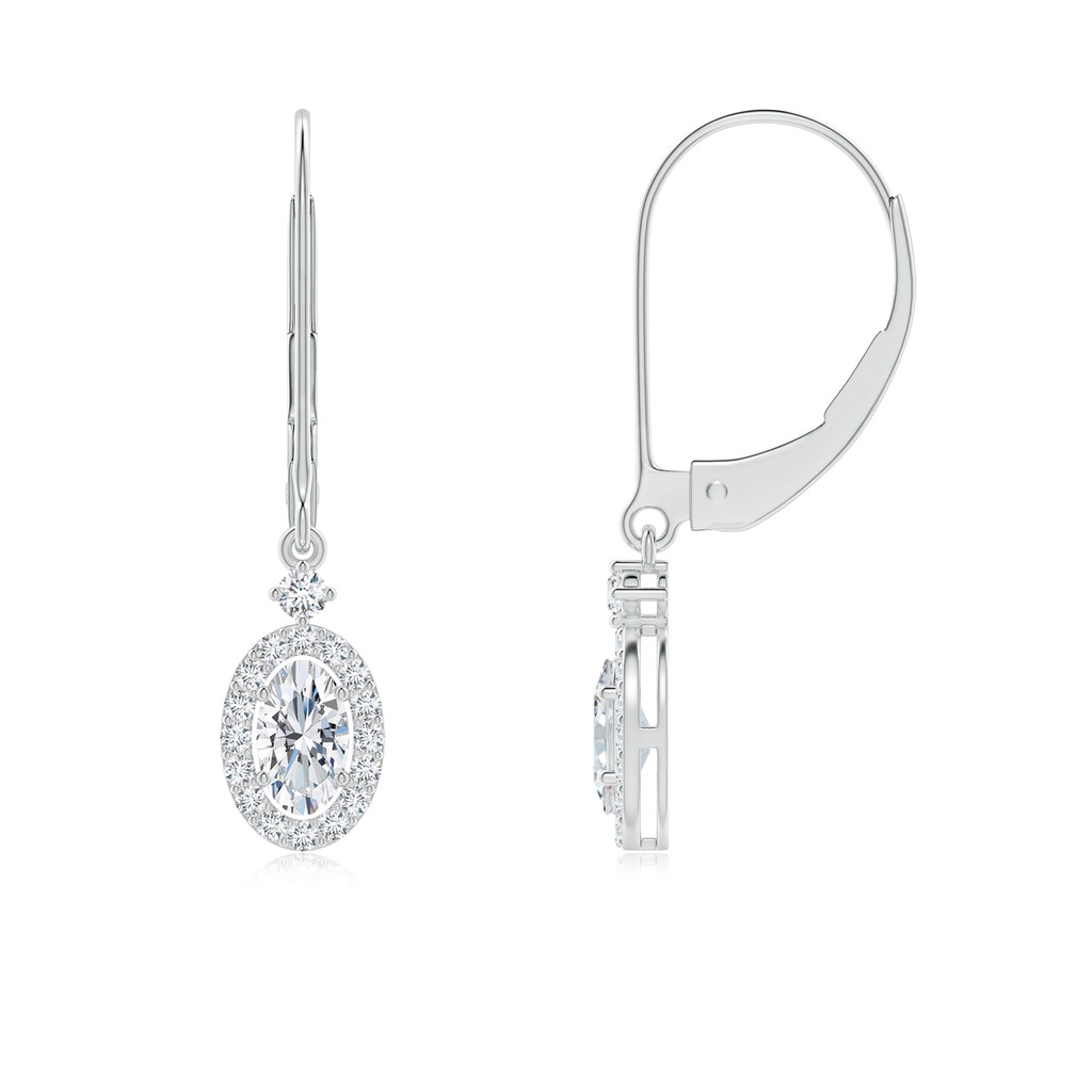 5x3mm GVS2 Classic Oval Diamond Halo Leverback Drop Earrings in White Gold