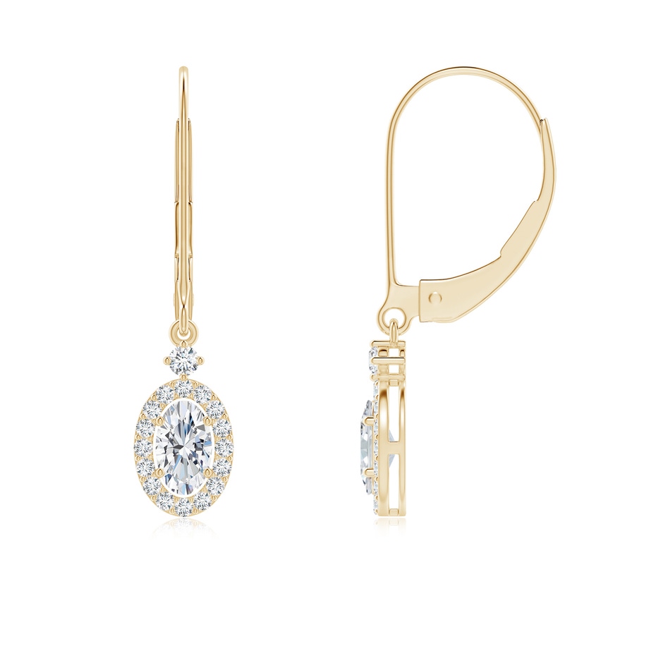 5x3mm GVS2 Classic Oval Diamond Halo Leverback Drop Earrings in Yellow Gold 