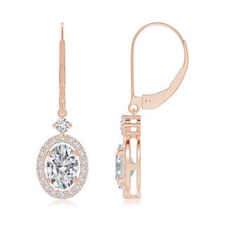 7x5mm HSI2 Classic Oval Diamond Halo Leverback Drop Earrings in Rose Gold