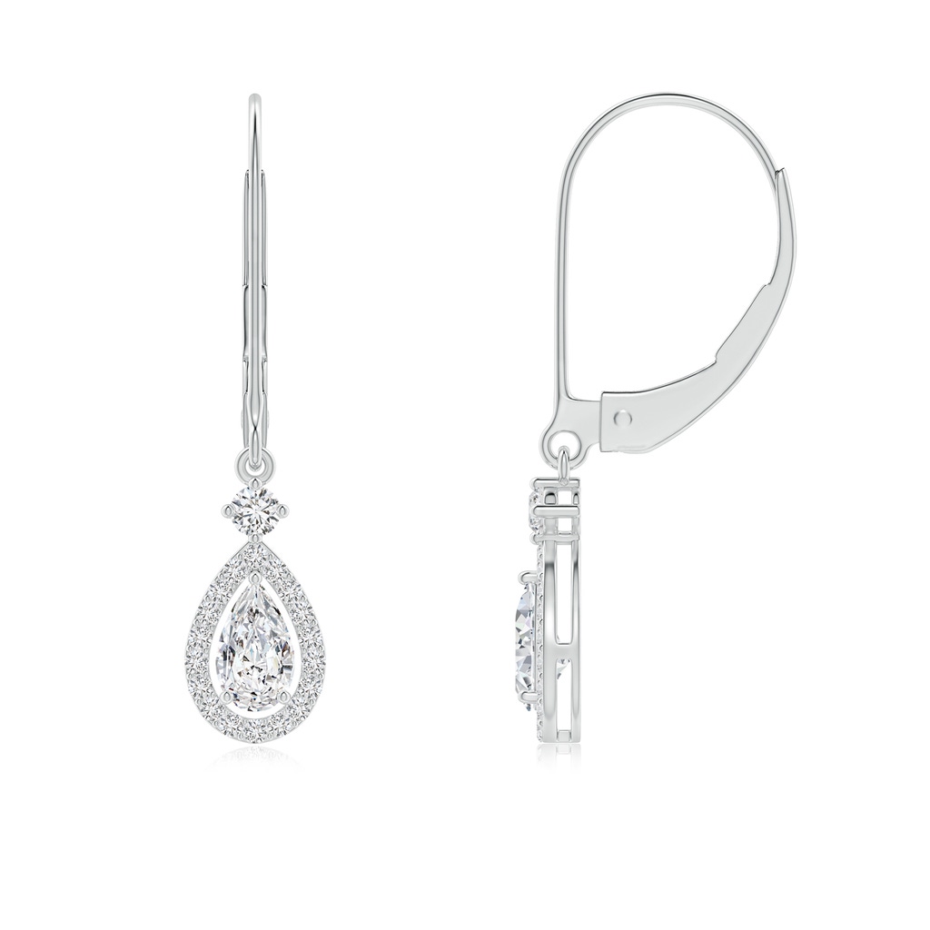 5x3mm HSI2 Classic Pear-Shaped Diamond Halo Leverback Drop Earrings in White Gold