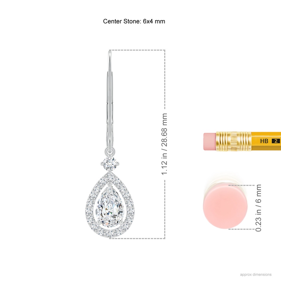 6x4mm GVS2 Classic Pear-Shaped Diamond Halo Leverback Drop Earrings in White Gold ruler