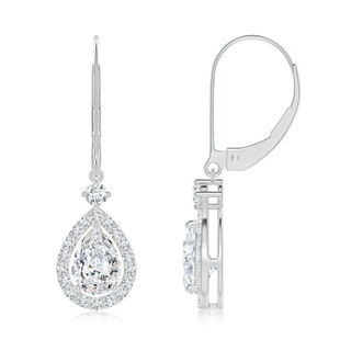 7x5mm GVS2 Classic Pear-Shaped Diamond Halo Leverback Drop Earrings in P950 Platinum