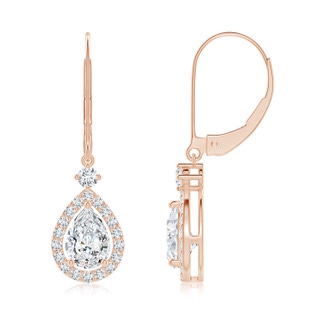 7x5mm GVS2 Classic Pear-Shaped Diamond Halo Leverback Drop Earrings in Rose Gold