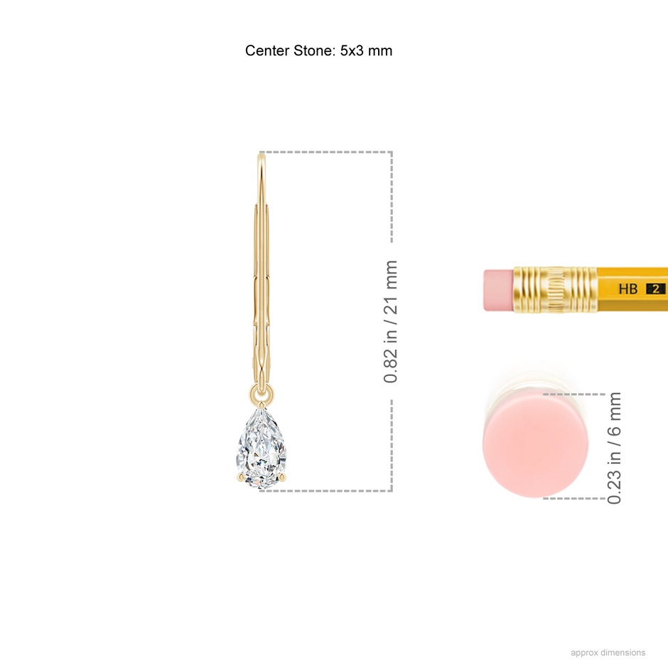 5x3mm GVS2 Classic Pear-Shaped Diamond Leverback Drop Earrings in Yellow Gold ruler
