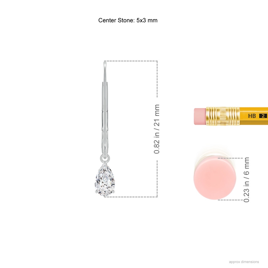 5x3mm HSI2 Classic Pear-Shaped Diamond Leverback Drop Earrings in P950 Platinum ruler