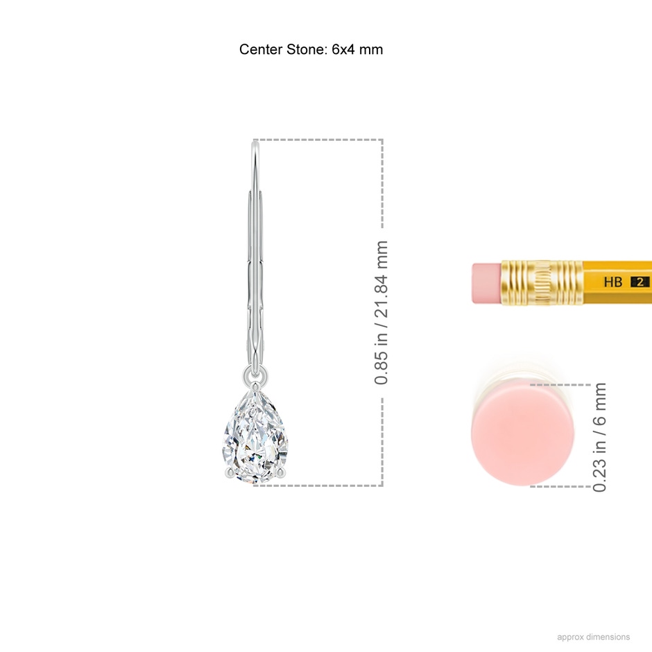 6x4mm GVS2 Classic Pear-Shaped Diamond Leverback Drop Earrings in White Gold ruler