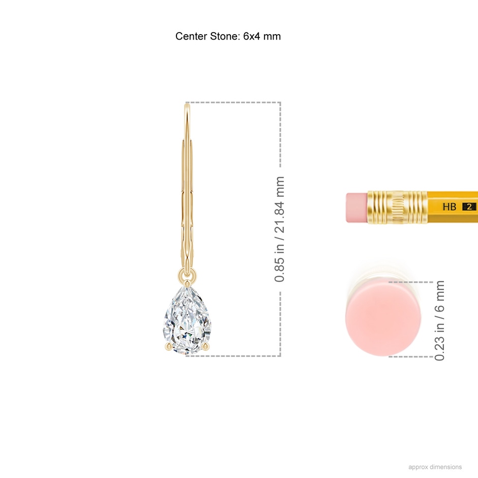 6x4mm GVS2 Classic Pear-Shaped Diamond Leverback Drop Earrings in Yellow Gold ruler