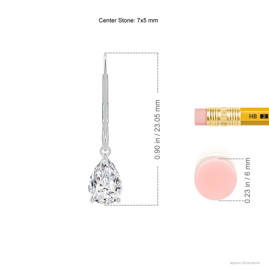 7x5mm HSI2 Classic Pear-Shaped Diamond Leverback Drop Earrings in White Gold ruler