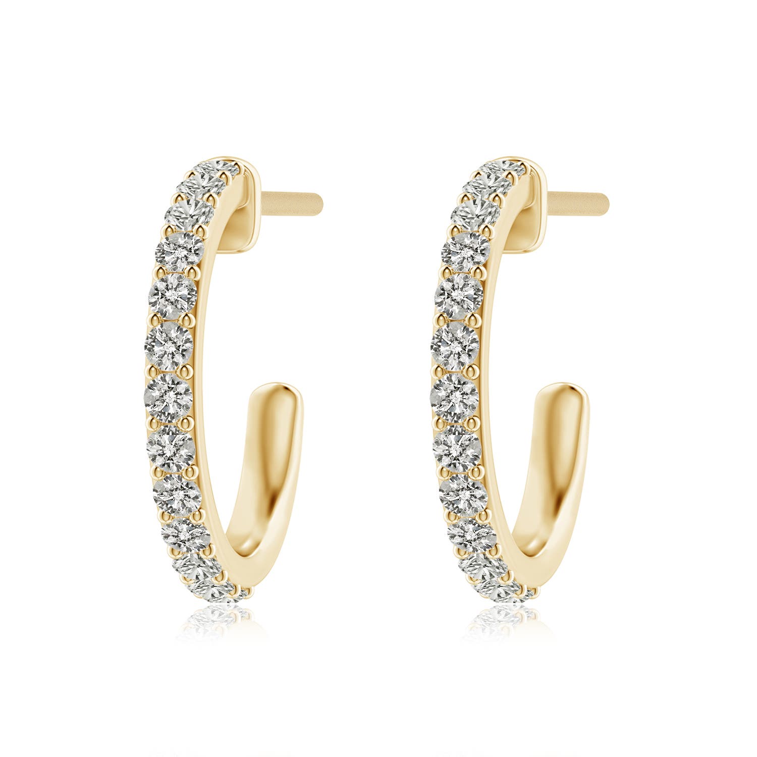 2.4mm KI3 Prong-Set Round Diamond Hoop Earrings in Yellow Gold
