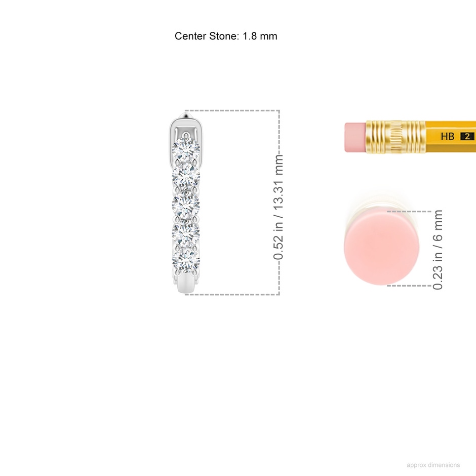 1.8mm GVS2 Classic Diamond Hinged Hoop Earrings in P950 Platinum ruler