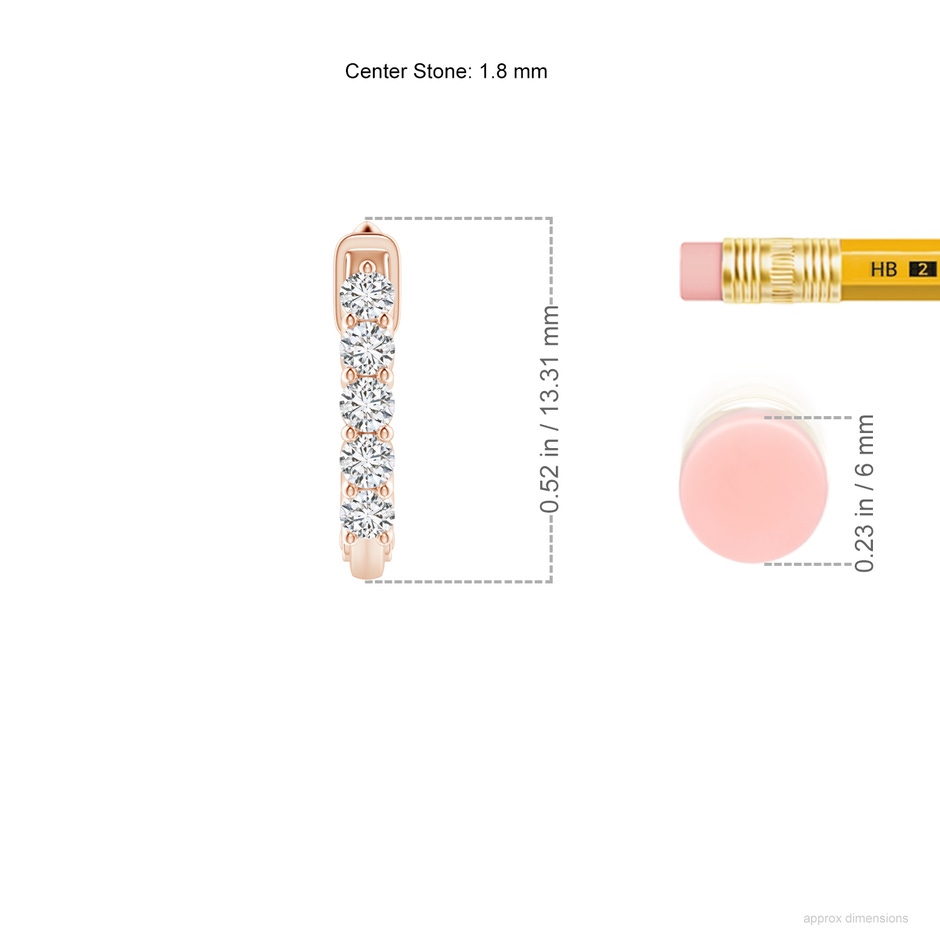 1.8mm HSI2 Classic Diamond Hinged Hoop Earrings in Rose Gold ruler