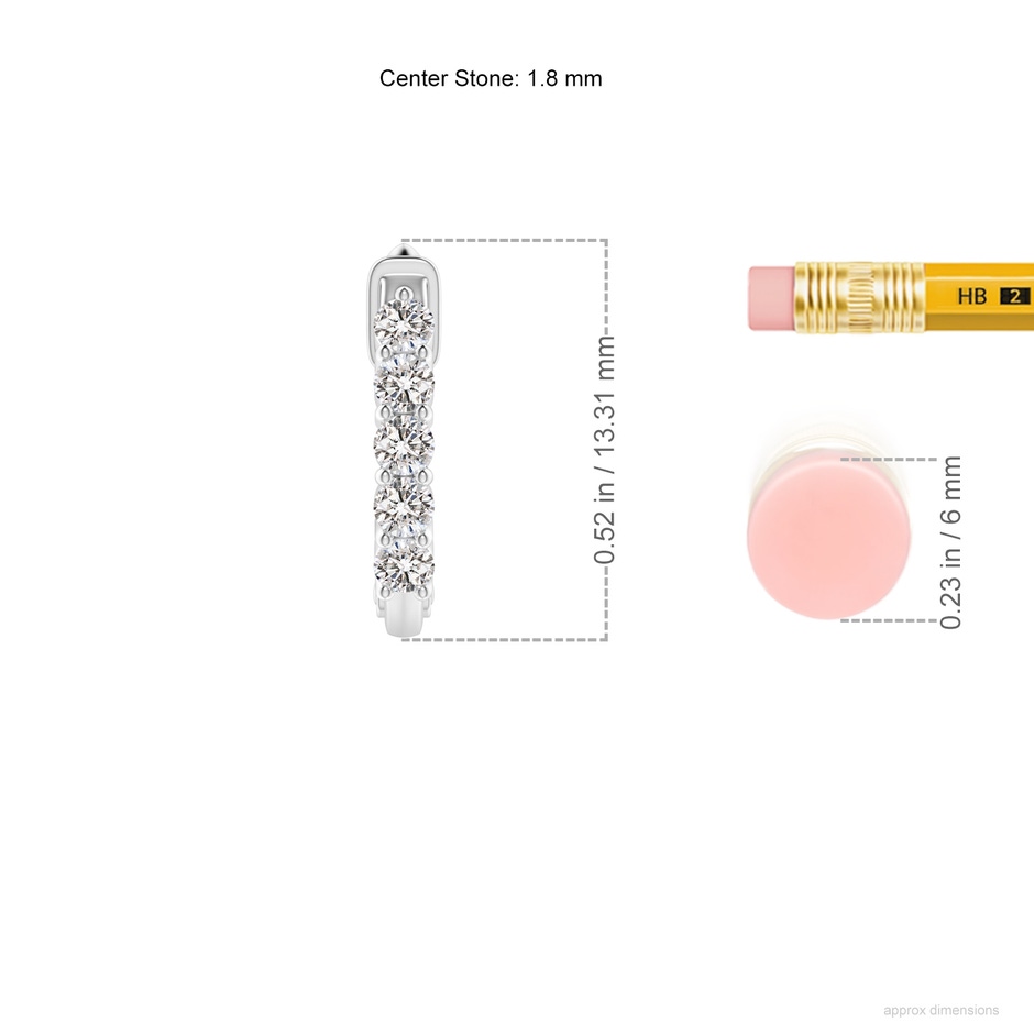 1.8mm IJI1I2 Classic Diamond Hinged Hoop Earrings in White Gold ruler
