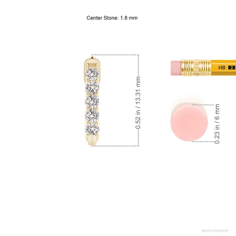1.8mm IJI1I2 Classic Diamond Hinged Hoop Earrings in Yellow Gold ruler