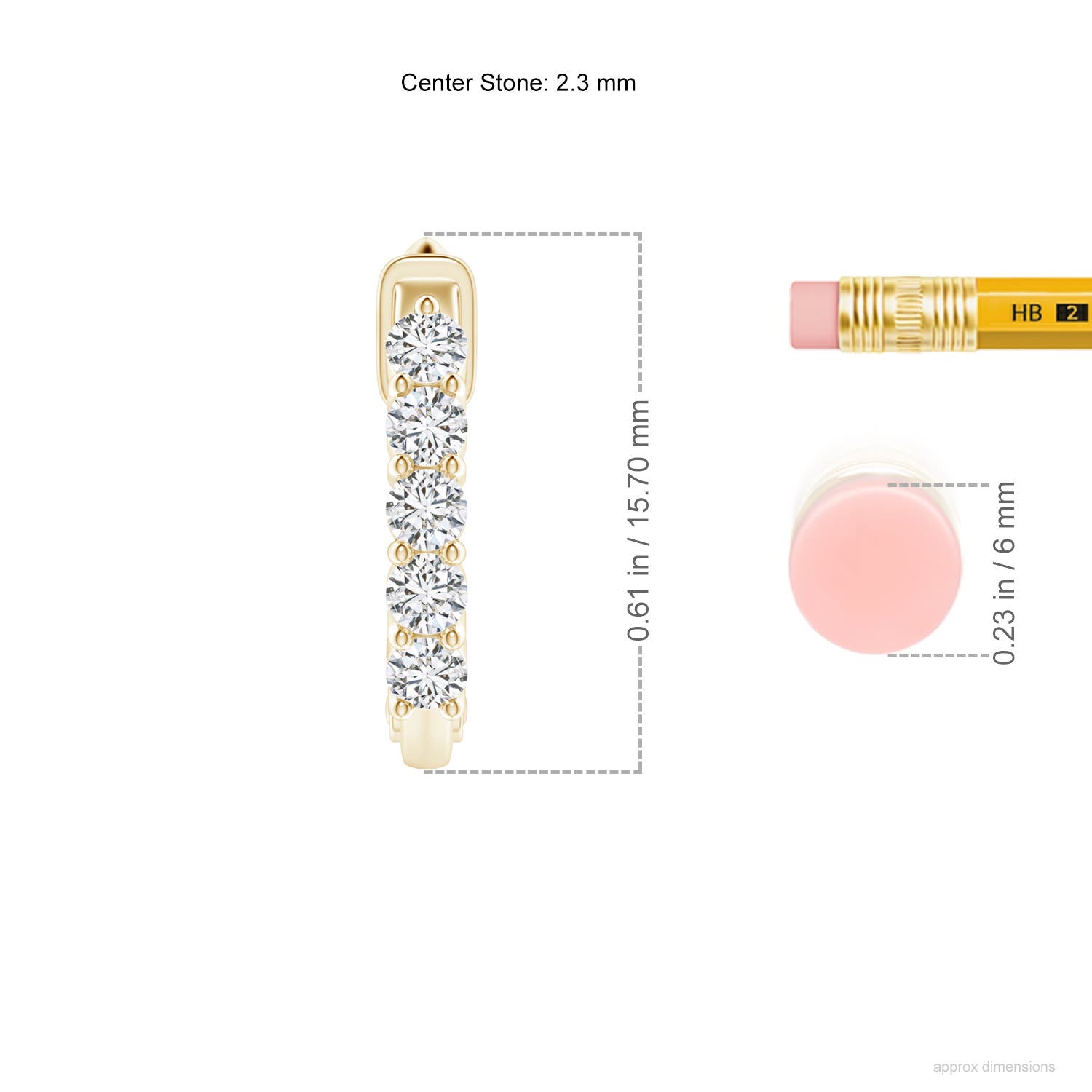 2.3mm HSI2 Classic Diamond Hinged Hoop Earrings in Yellow Gold - ruler