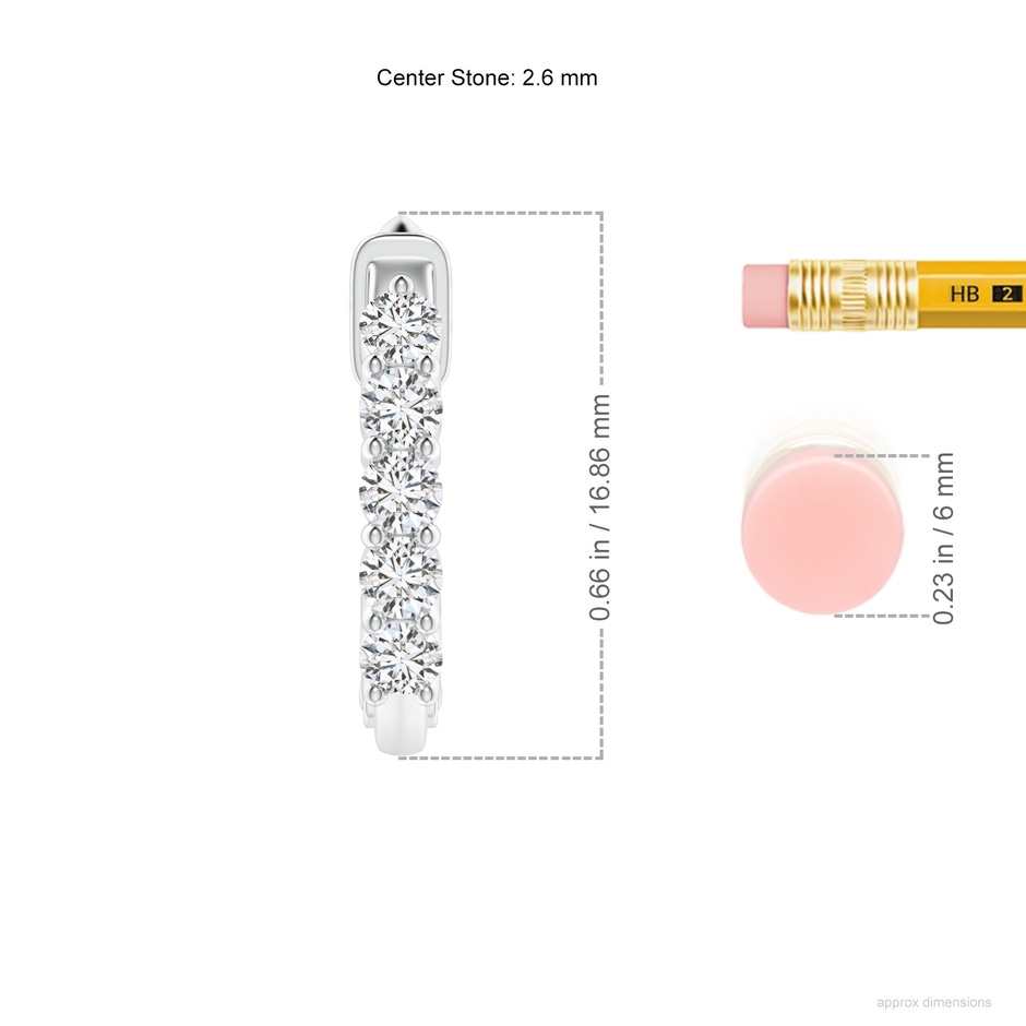 2.6mm HSI2 Classic Diamond Hinged Hoop Earrings in P950 Platinum ruler