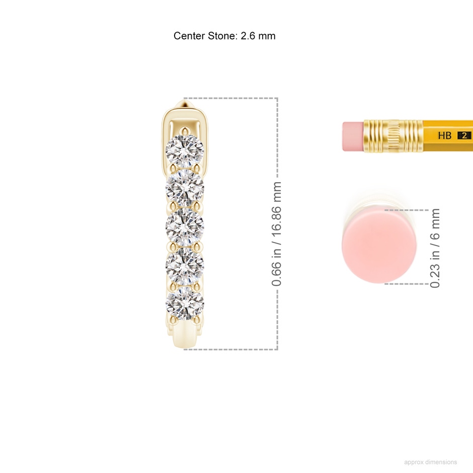 2.6mm IJI1I2 Classic Diamond Hinged Hoop Earrings in Yellow Gold ruler