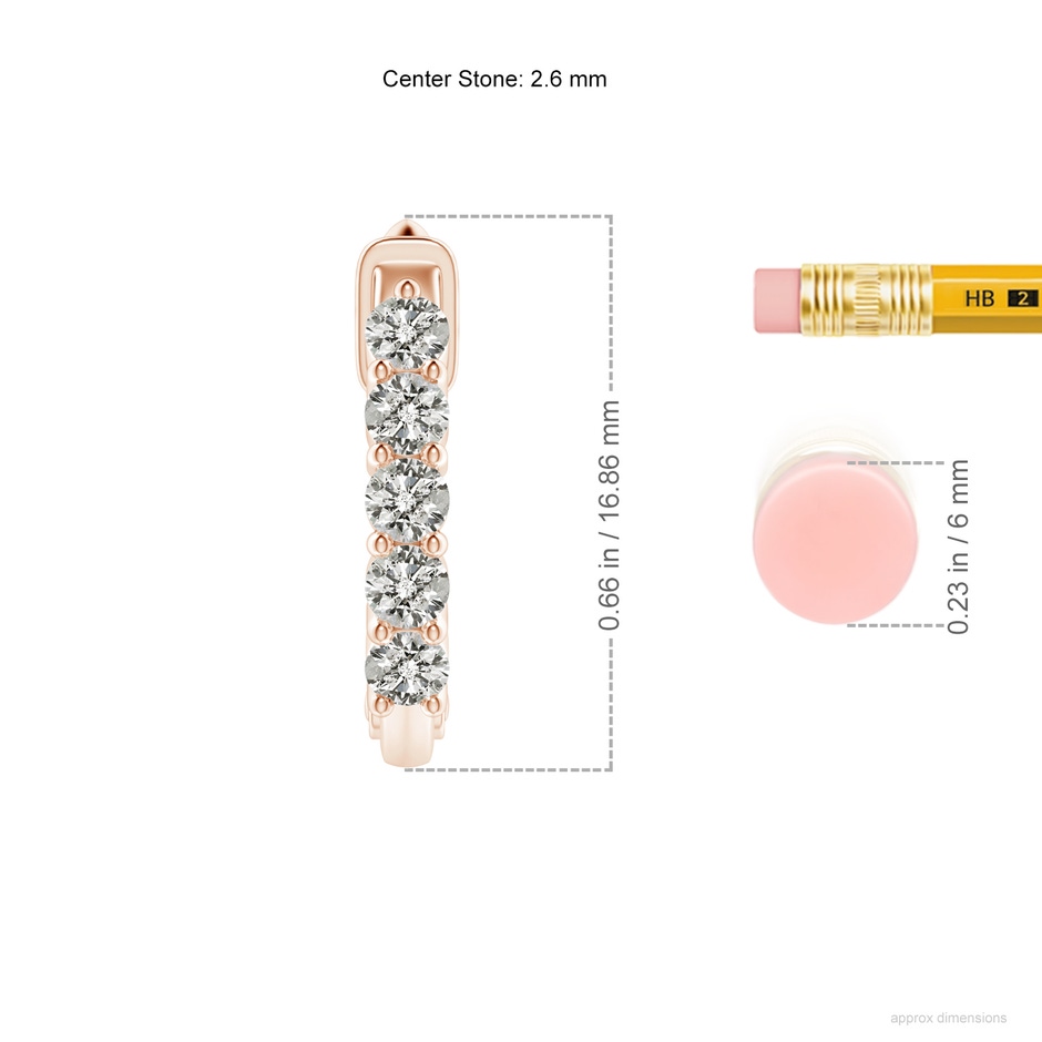 2.6mm KI3 Classic Diamond Hinged Hoop Earrings in Rose Gold ruler