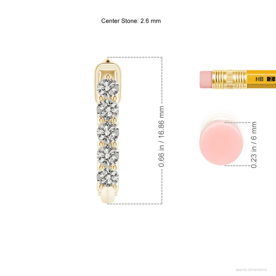 2.6mm KI3 Classic Diamond Hinged Hoop Earrings in Yellow Gold ruler