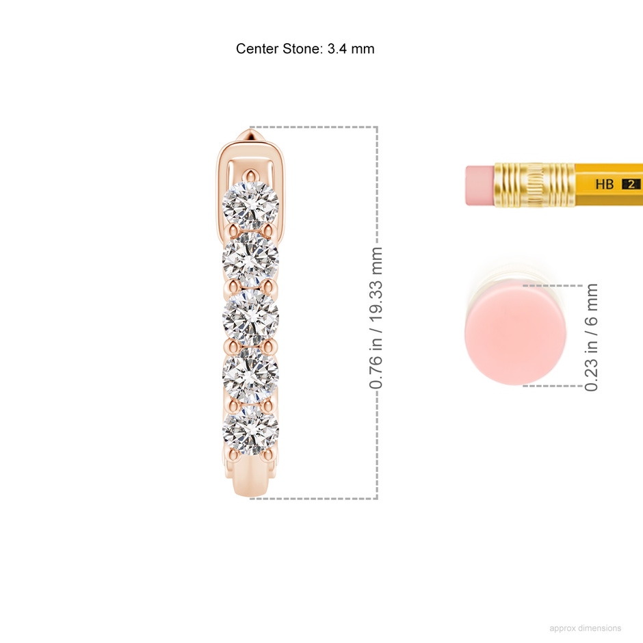 3.4mm IJI1I2 Classic Diamond Hinged Hoop Earrings in Rose Gold ruler