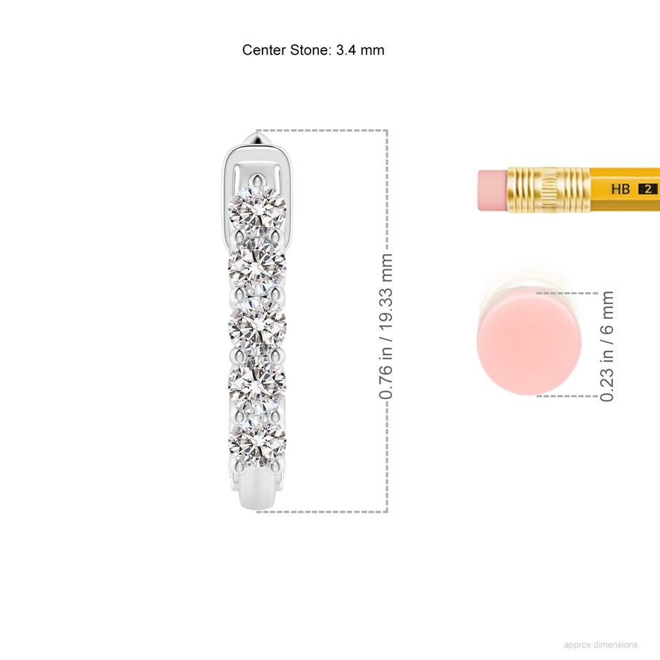 3.4mm IJI1I2 Classic Diamond Hinged Hoop Earrings in White Gold ruler