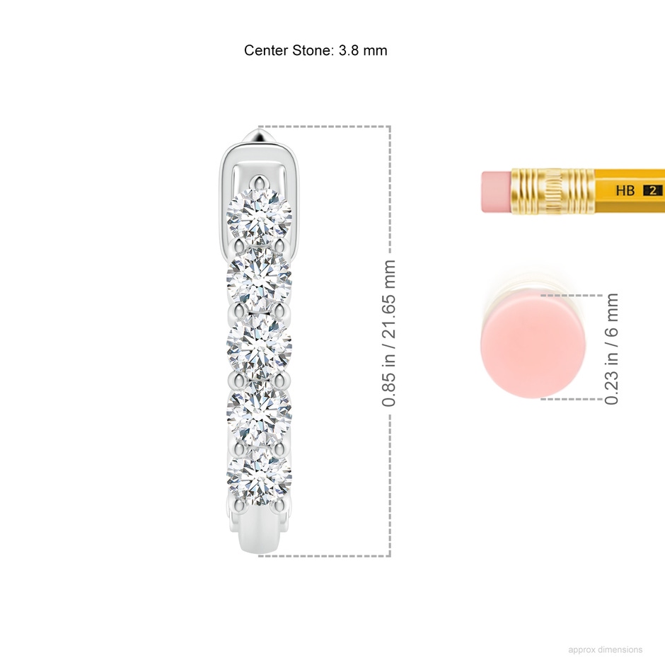 3.8mm GVS2 Classic Diamond Hinged Hoop Earrings in P950 Platinum ruler