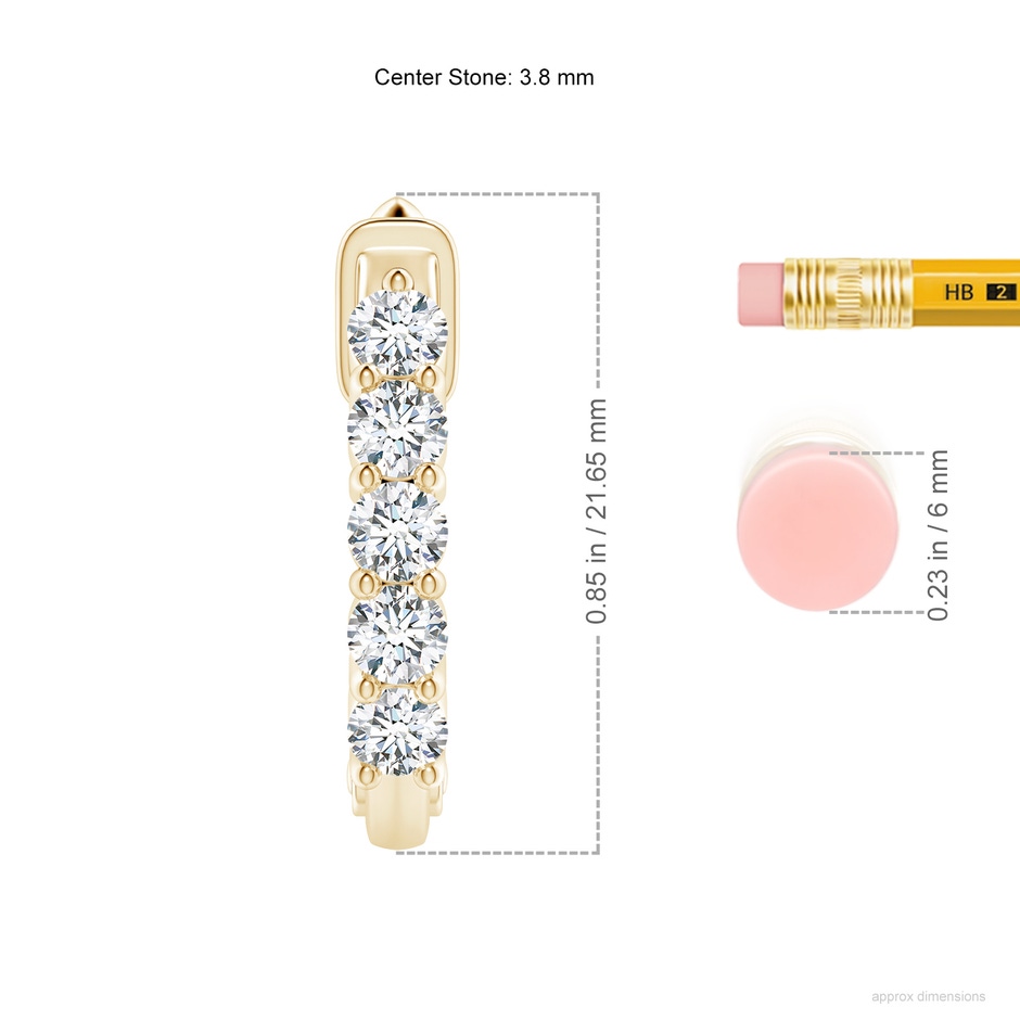 3.8mm GVS2 Classic Diamond Hinged Hoop Earrings in Yellow Gold ruler