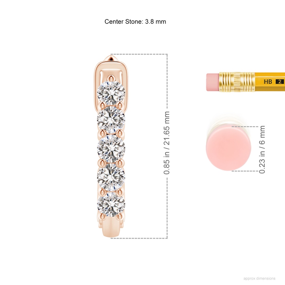 3.8mm IJI1I2 Classic Diamond Hinged Hoop Earrings in Rose Gold ruler