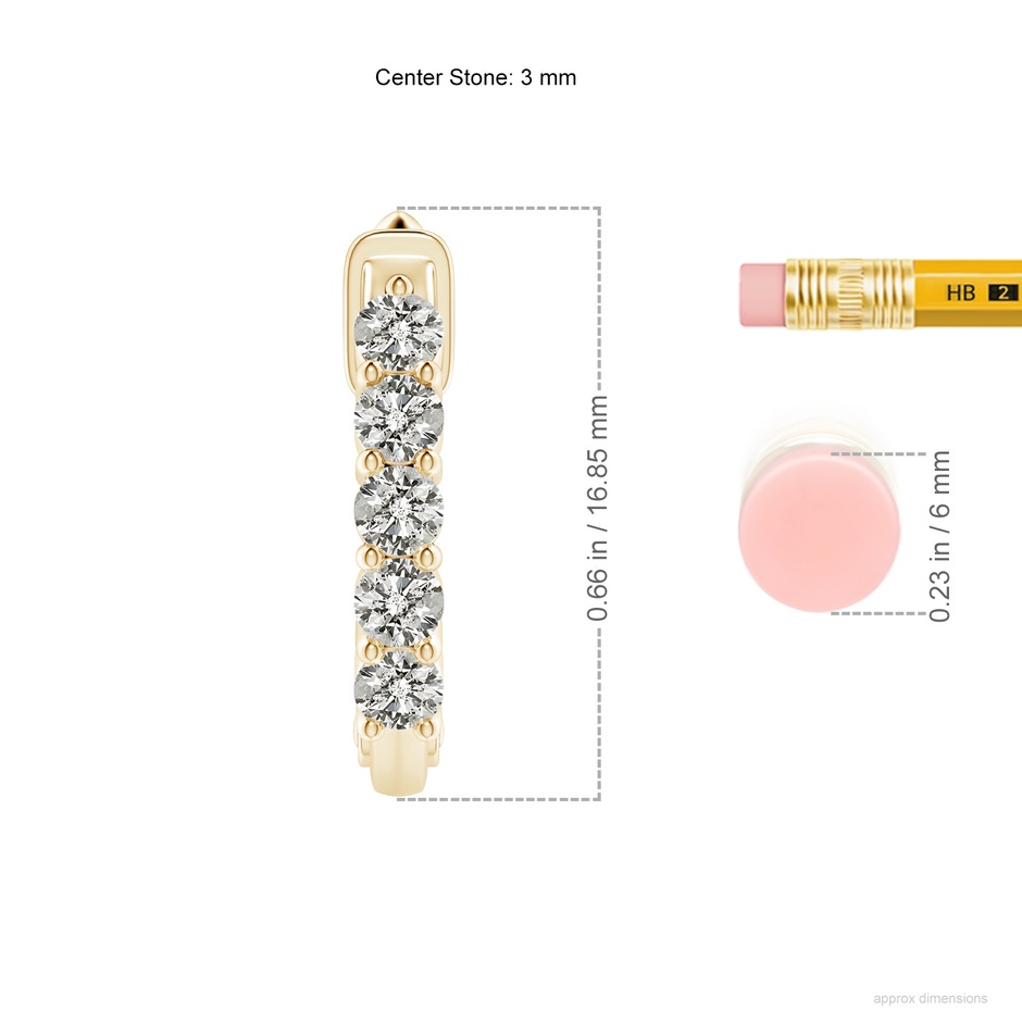 3mm KI3 Classic Diamond Hinged Hoop Earrings in Yellow Gold ruler