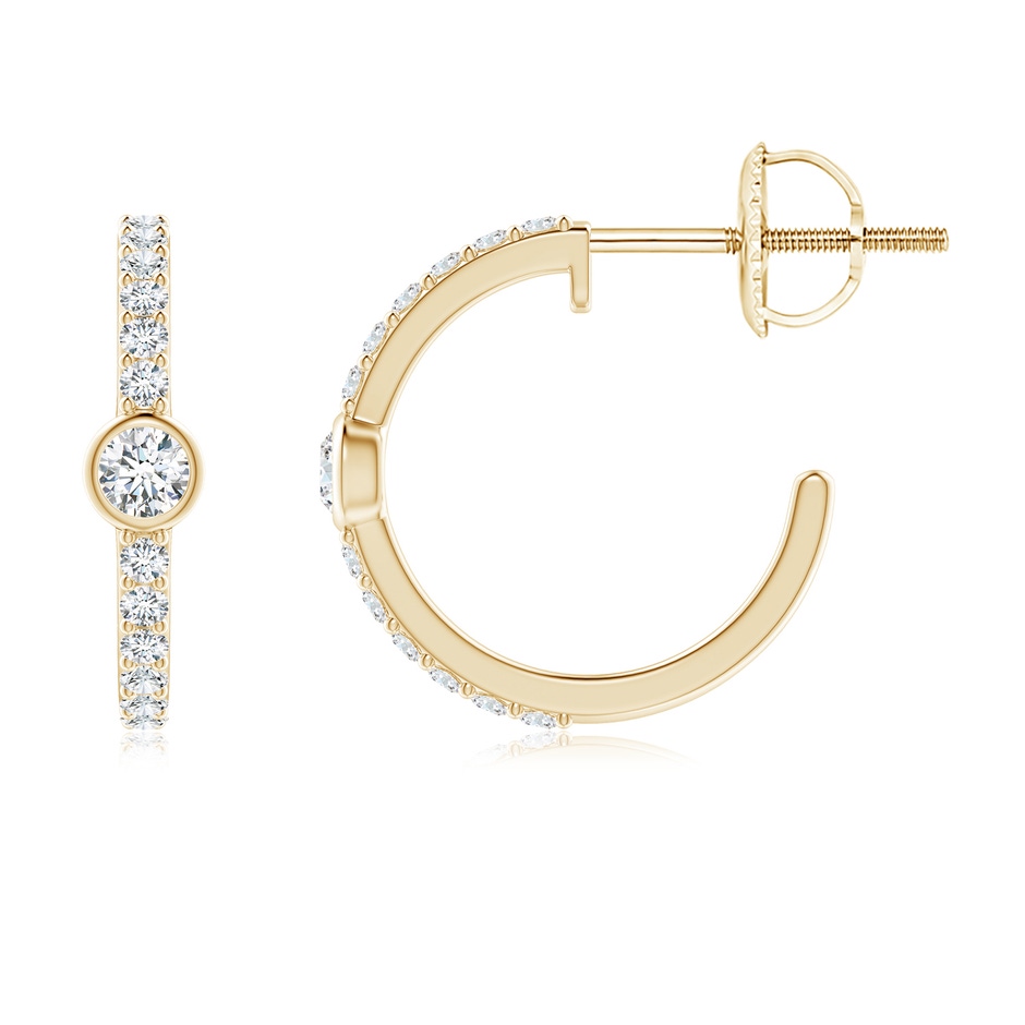 2.5mm GVS2 Bezel-Set Diamond Hoop Earrings with Accents in Yellow Gold side-1