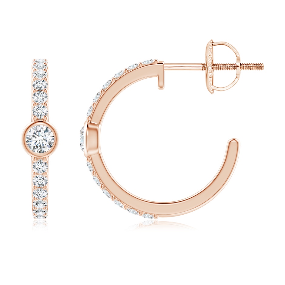 2.8mm GVS2 Bezel-Set Diamond Hoop Earrings with Accents in Rose Gold side-1